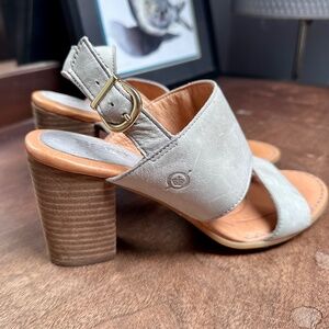 Born Holguin Sling Back Block Heel Leather Sandals in Dove Gray Size 9